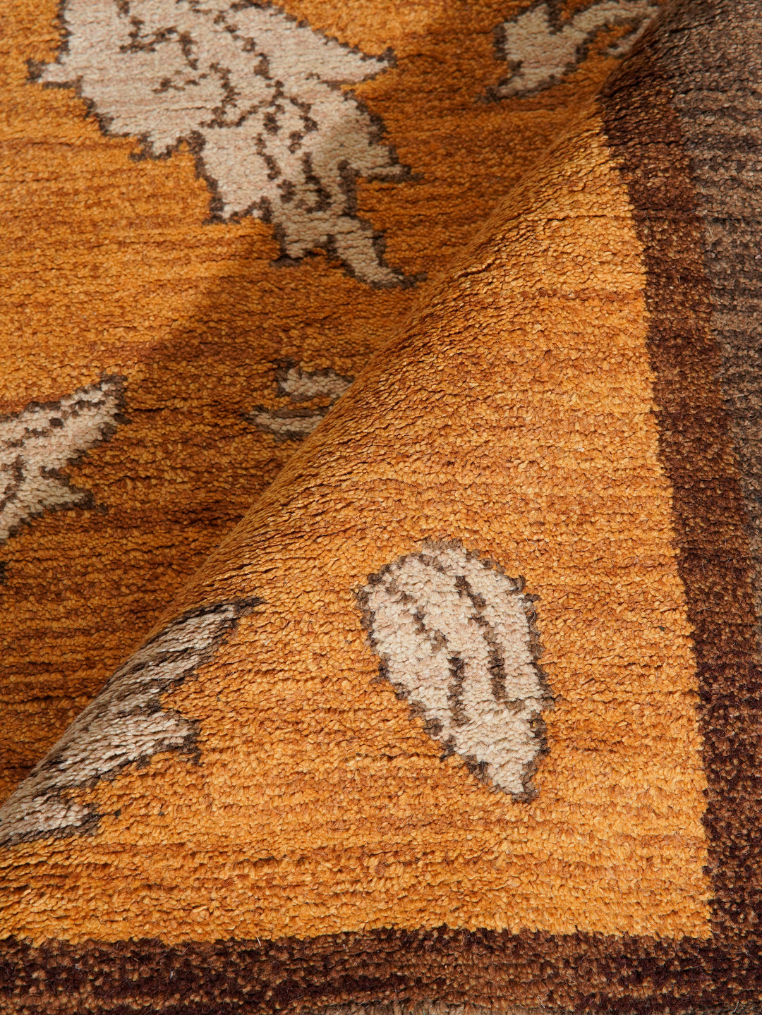 Hand Knotted Wool Area Rug Floral Gold Brown N00922