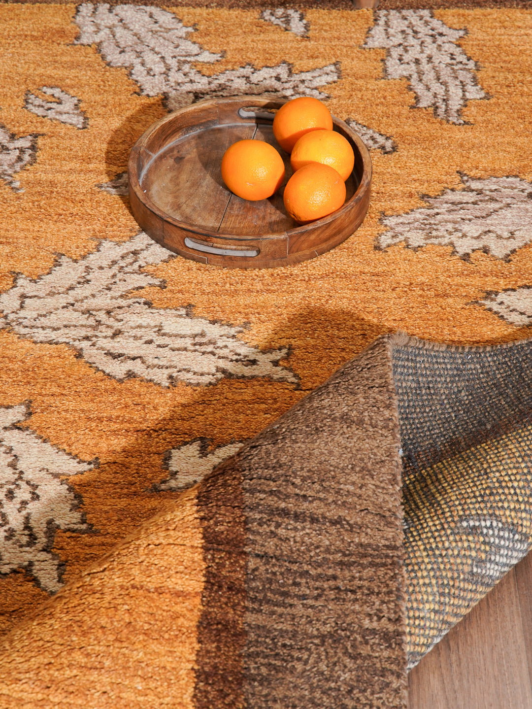 Hand Knotted Wool Area Rug Floral Gold Brown N00922