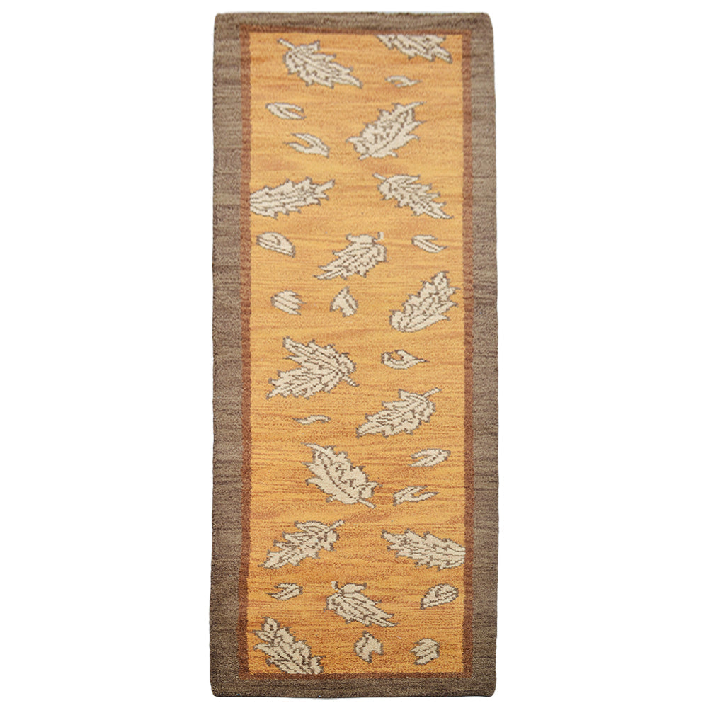 Hand Knotted Wool Area Rug Floral Gold Brown N00922