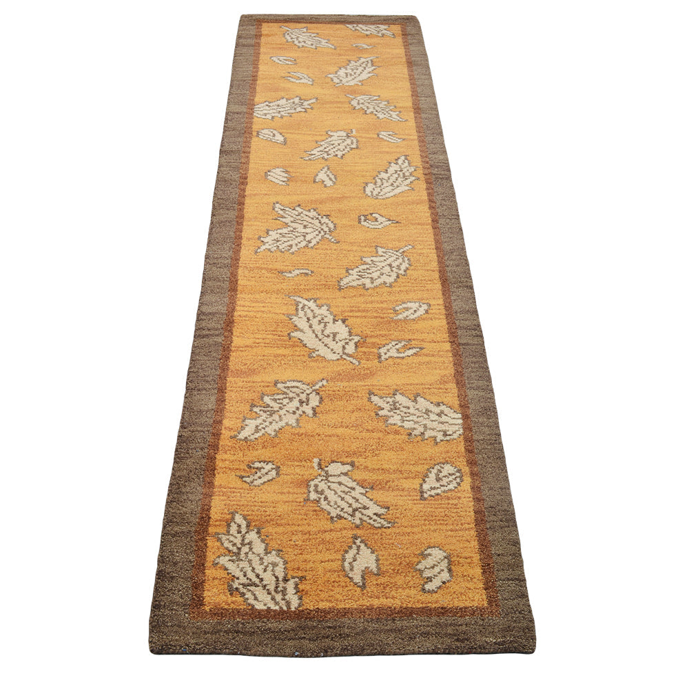 Hand Knotted Wool Area Rug Floral Gold Brown N00922