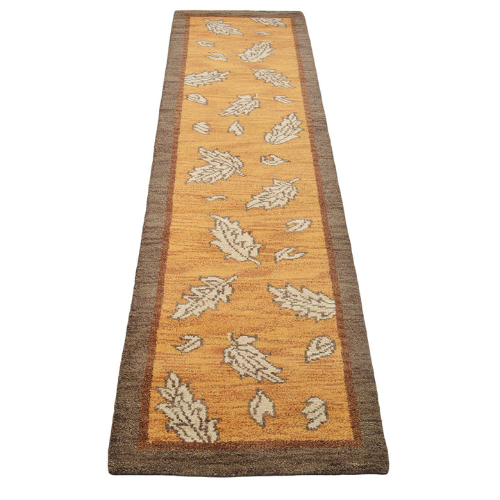 Hand Knotted Wool Area Rug Floral Gold Brown N00922