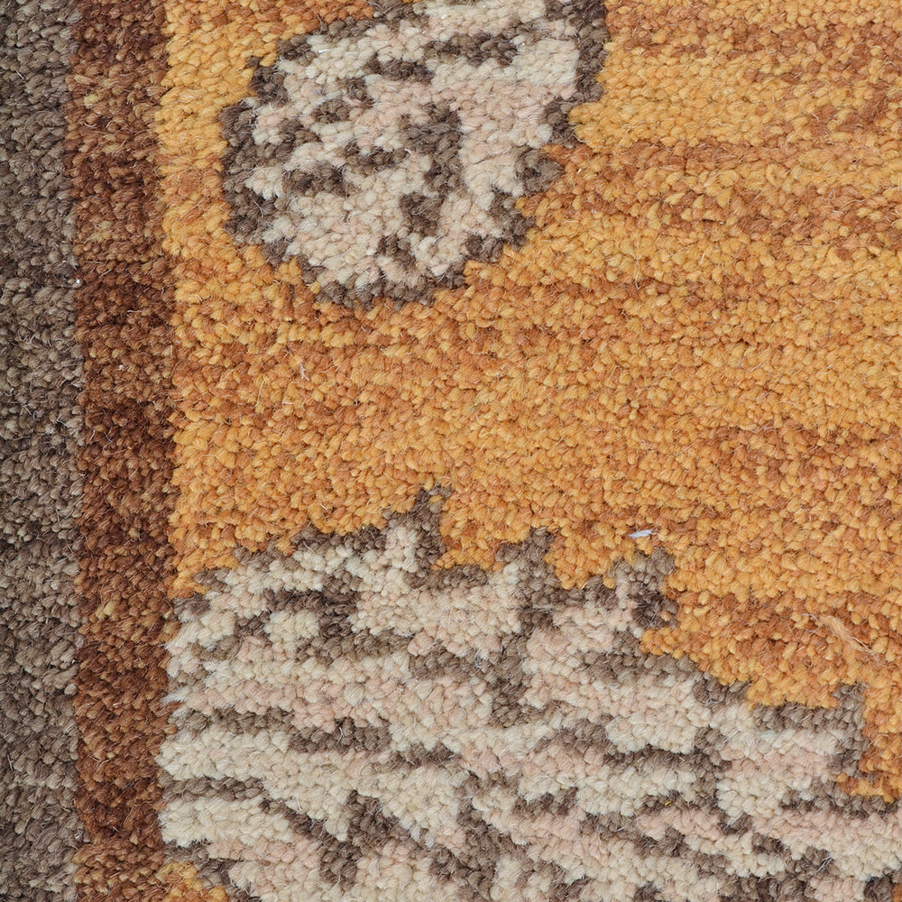 Hand Knotted Wool Area Rug Floral Gold Brown N00922