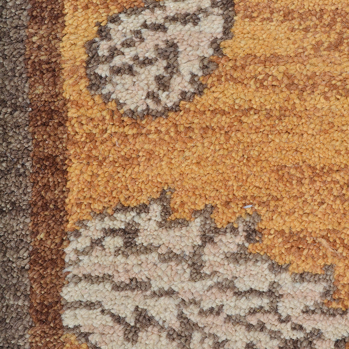 Hand Knotted Wool Area Rug Floral Gold Brown N00922