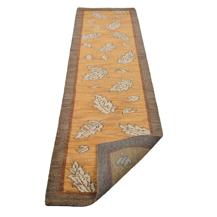 Hand Knotted Wool Area Rug Floral Gold Brown N00922