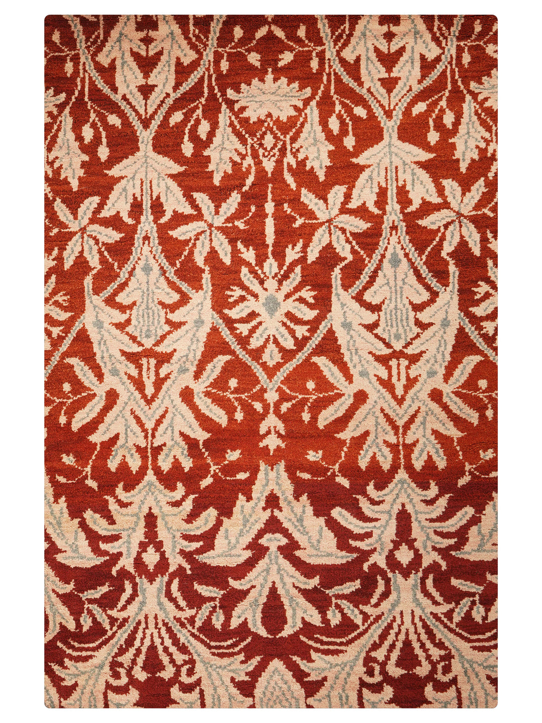 Hand Knotted Wool Area Rug Floral Red Gold N00925
