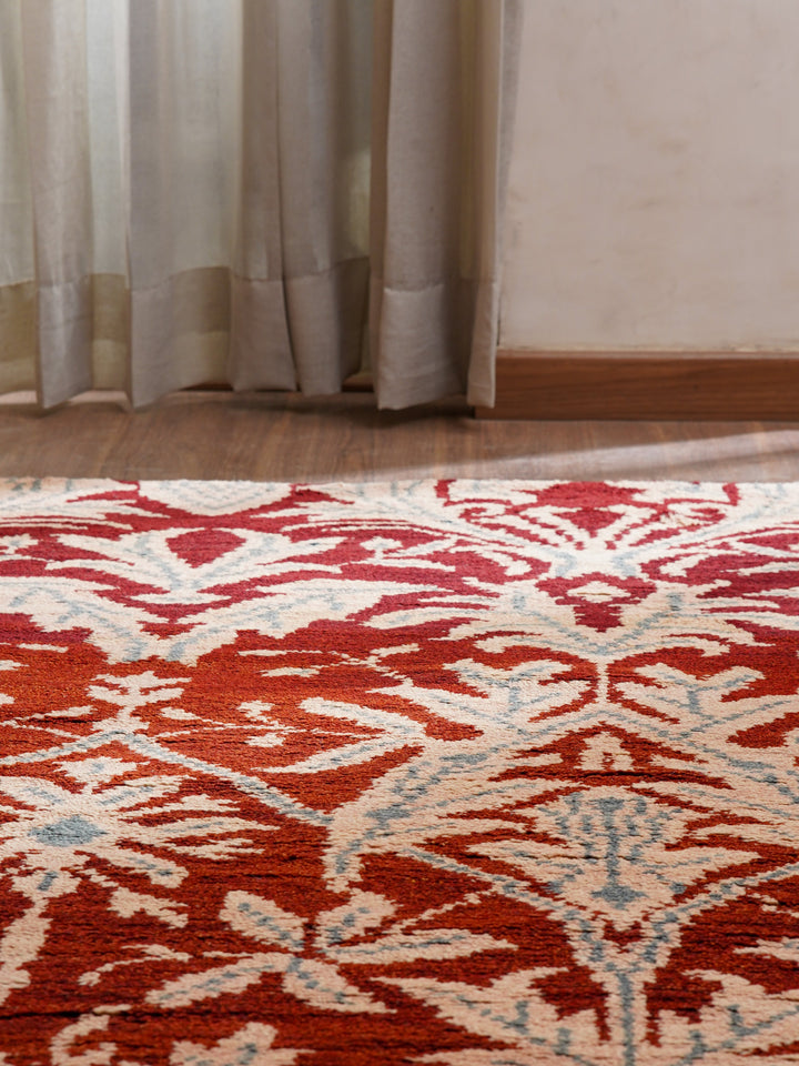 Hand Knotted Wool Area Rug Floral Red Gold N00925