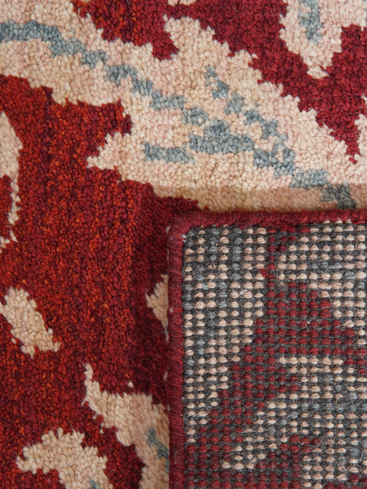 Hand Knotted Wool Area Rug Floral Red Gold N00925