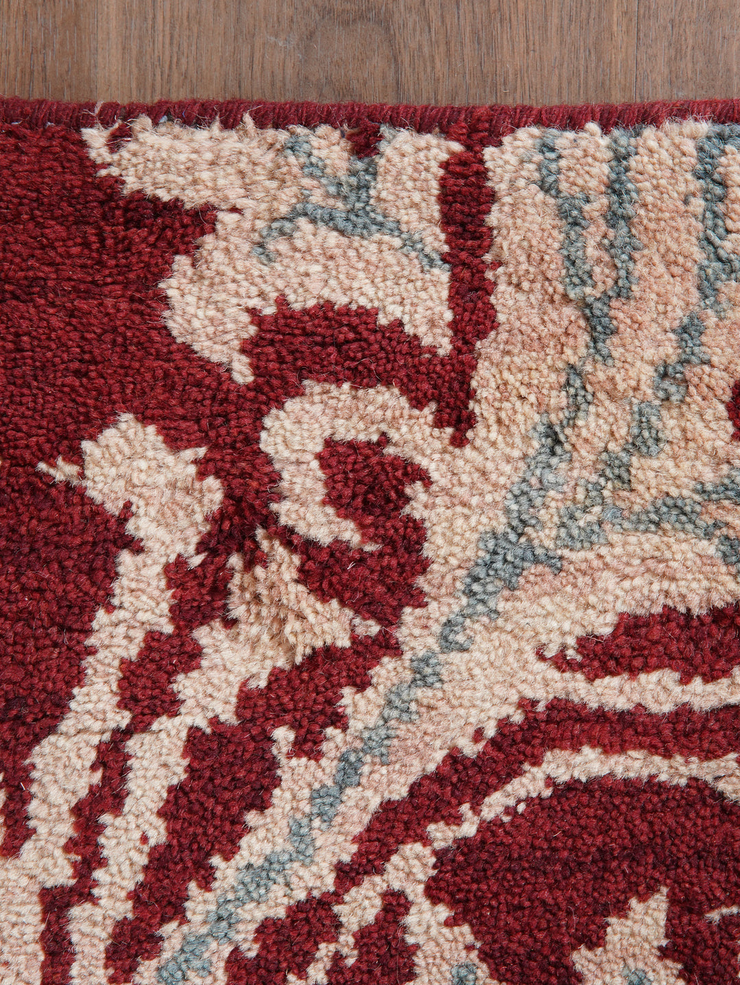 Hand Knotted Wool Area Rug Floral Red Gold N00925