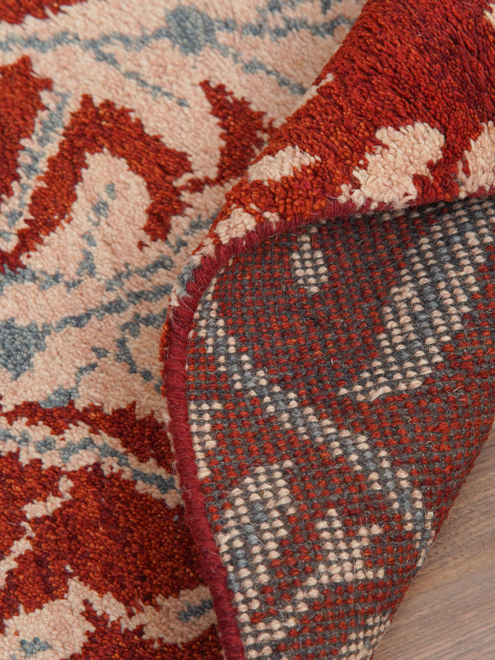 Hand Knotted Wool Area Rug Floral Red Gold N00925