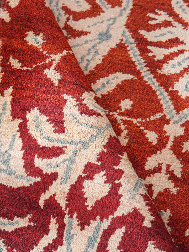 Hand Knotted Wool Area Rug Floral Red Gold N00925
