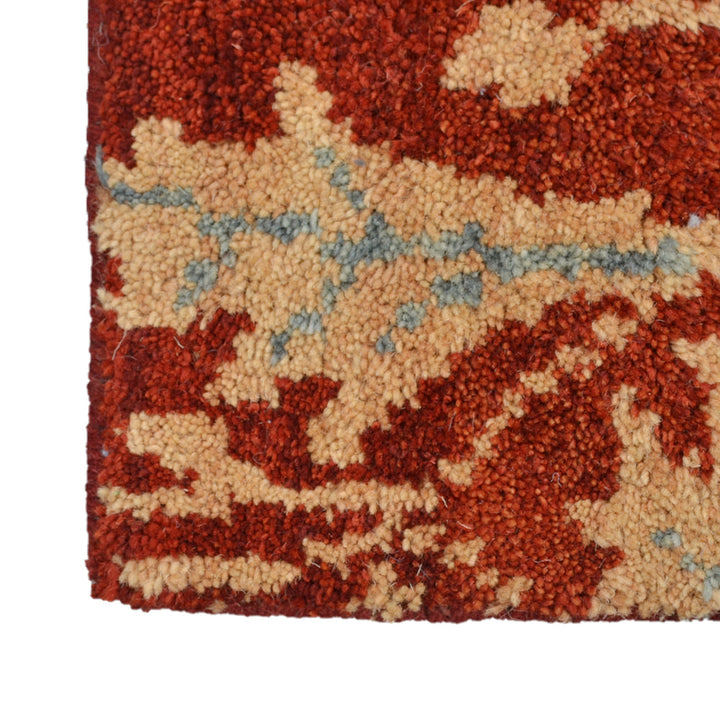 Hand Knotted Wool Area Rug Floral Red Gold N00925