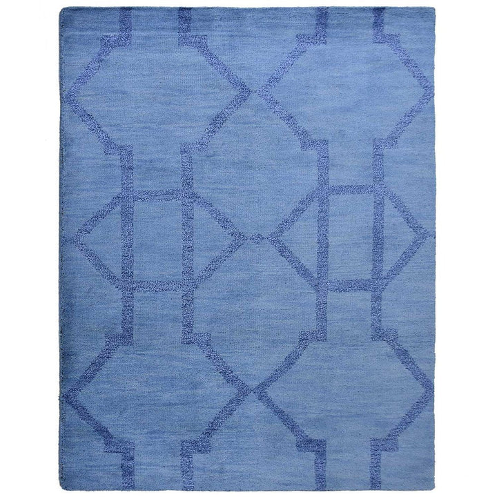 Hand Knotted Wool Area Rug Geometric Light Blue Blue N00942