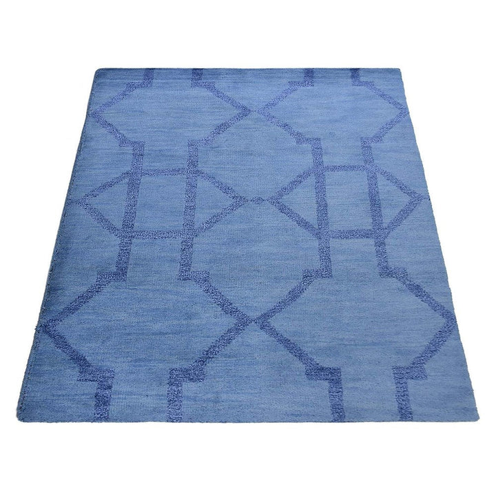 Hand Knotted Wool Area Rug Geometric Light Blue Blue N00942