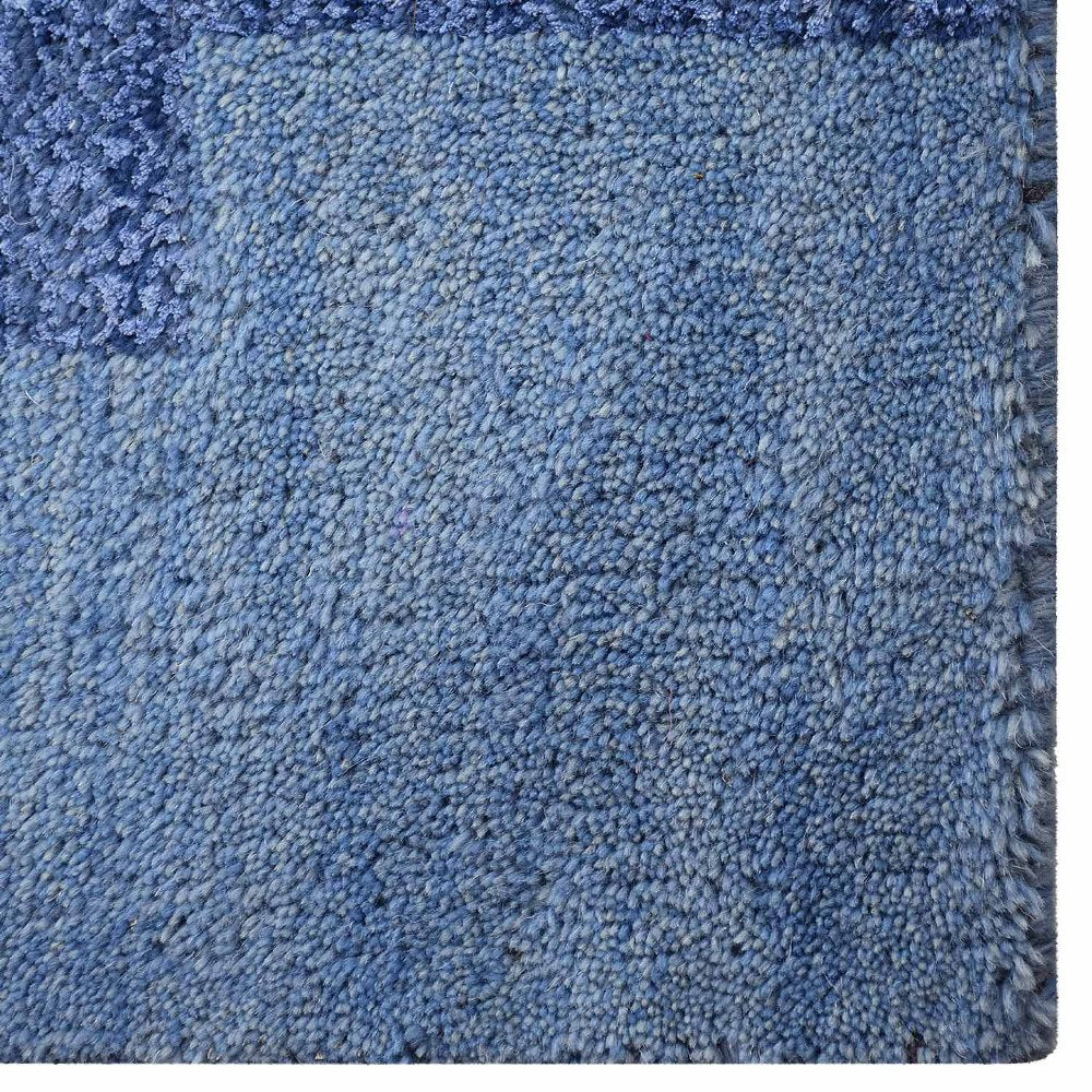 Hand Knotted Wool Area Rug Geometric Light Blue Blue N00942