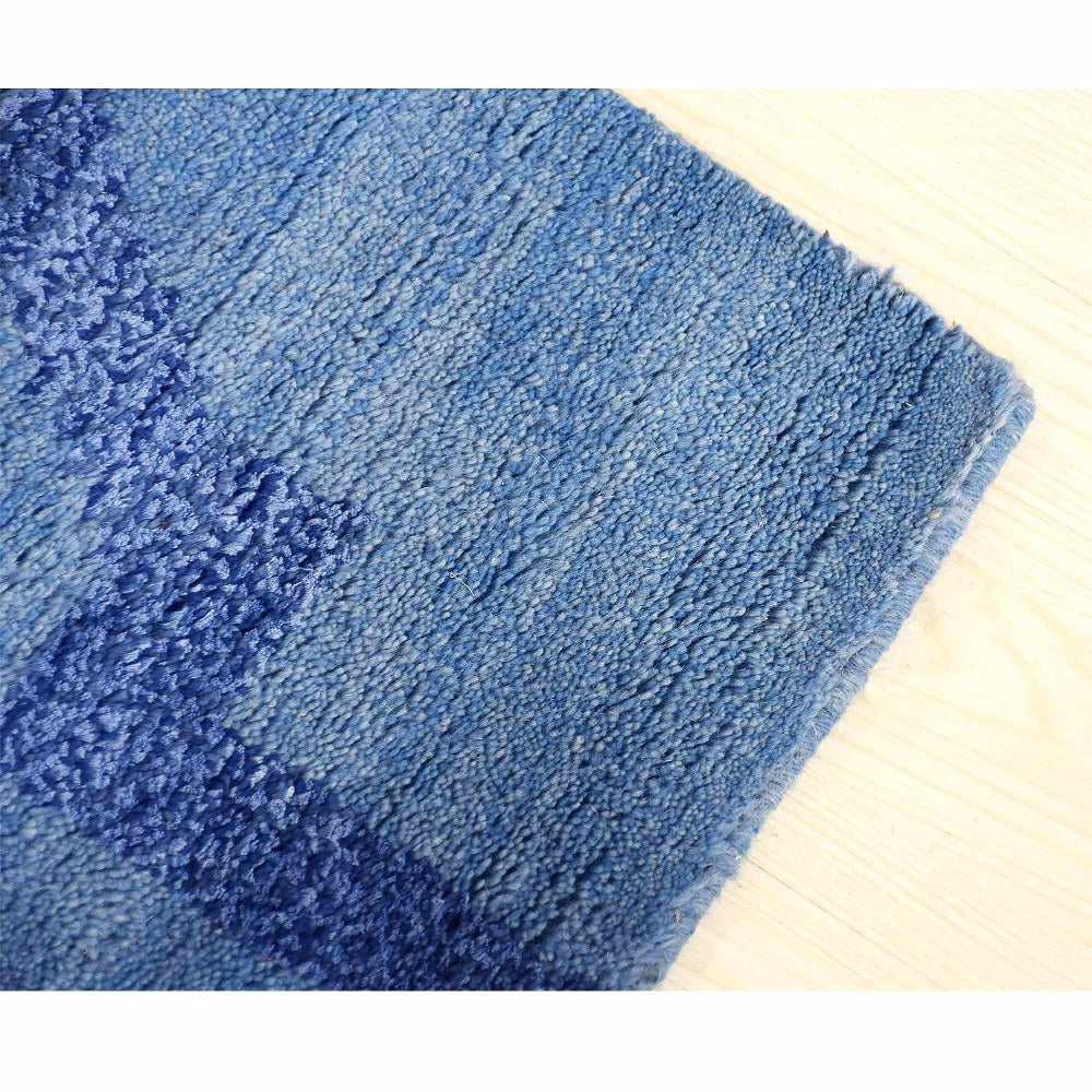 Hand Knotted Wool Area Rug Geometric Light Blue Blue N00942