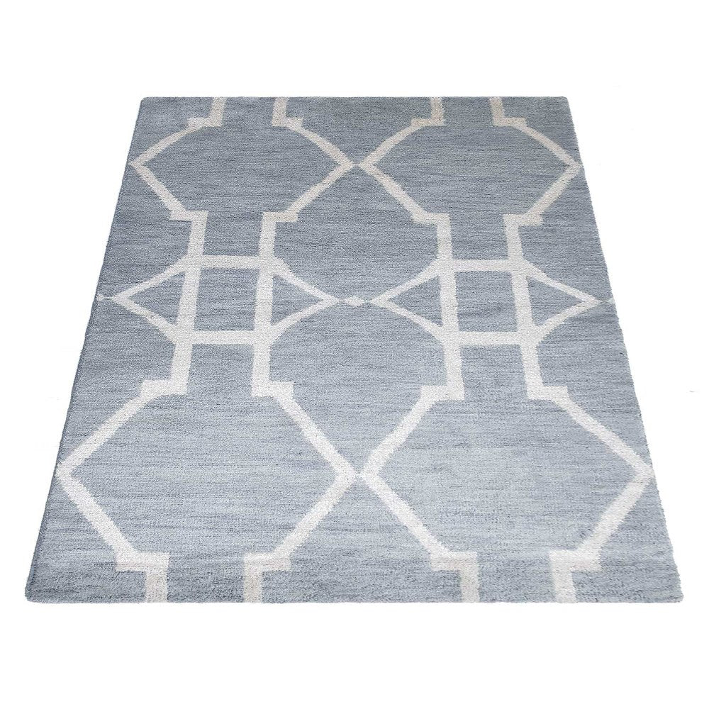 Hand Knotted Wool Area Rug Geometric Light Blue Blue N00942