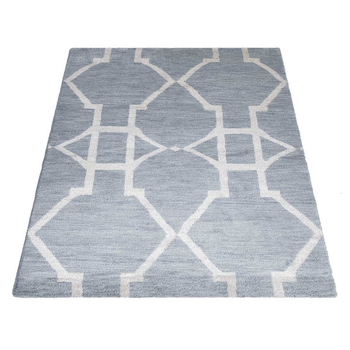 Hand Knotted Wool Area Rug Geometric Light Blue Blue N00942