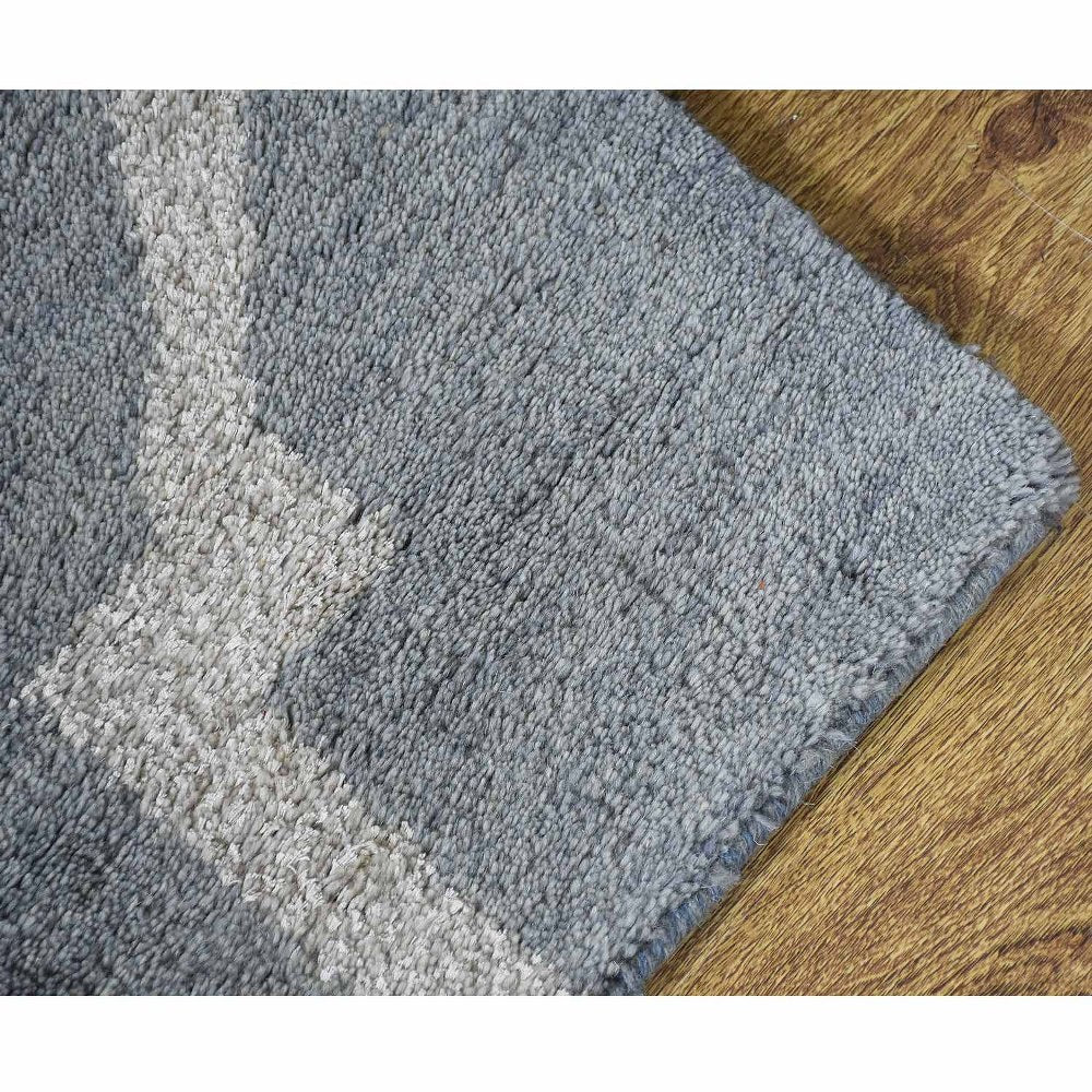 Hand Knotted Wool Area Rug Geometric Light Blue Blue N00942