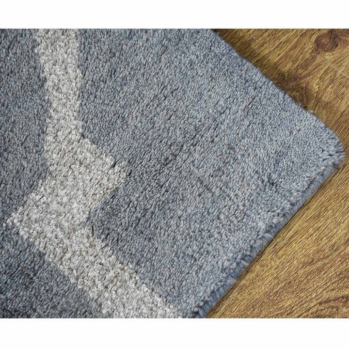 Hand Knotted Wool Area Rug Geometric Light Blue Blue N00942