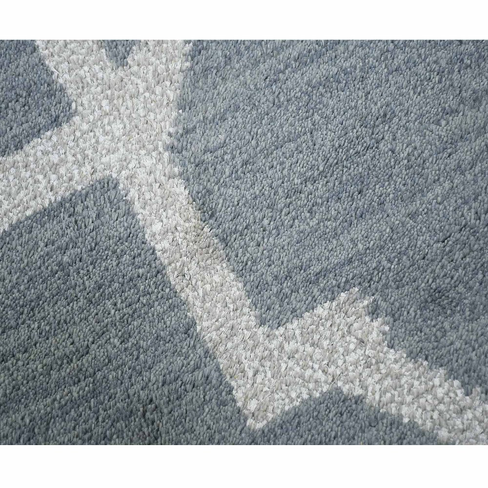 Hand Knotted Wool Area Rug Geometric Light Blue Blue N00942