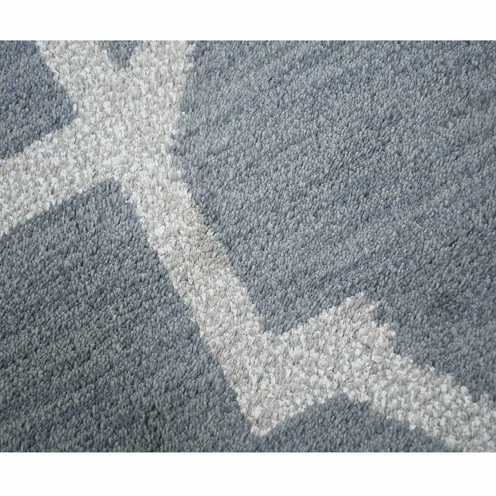 Hand Knotted Wool Area Rug Geometric Light Blue Blue N00942