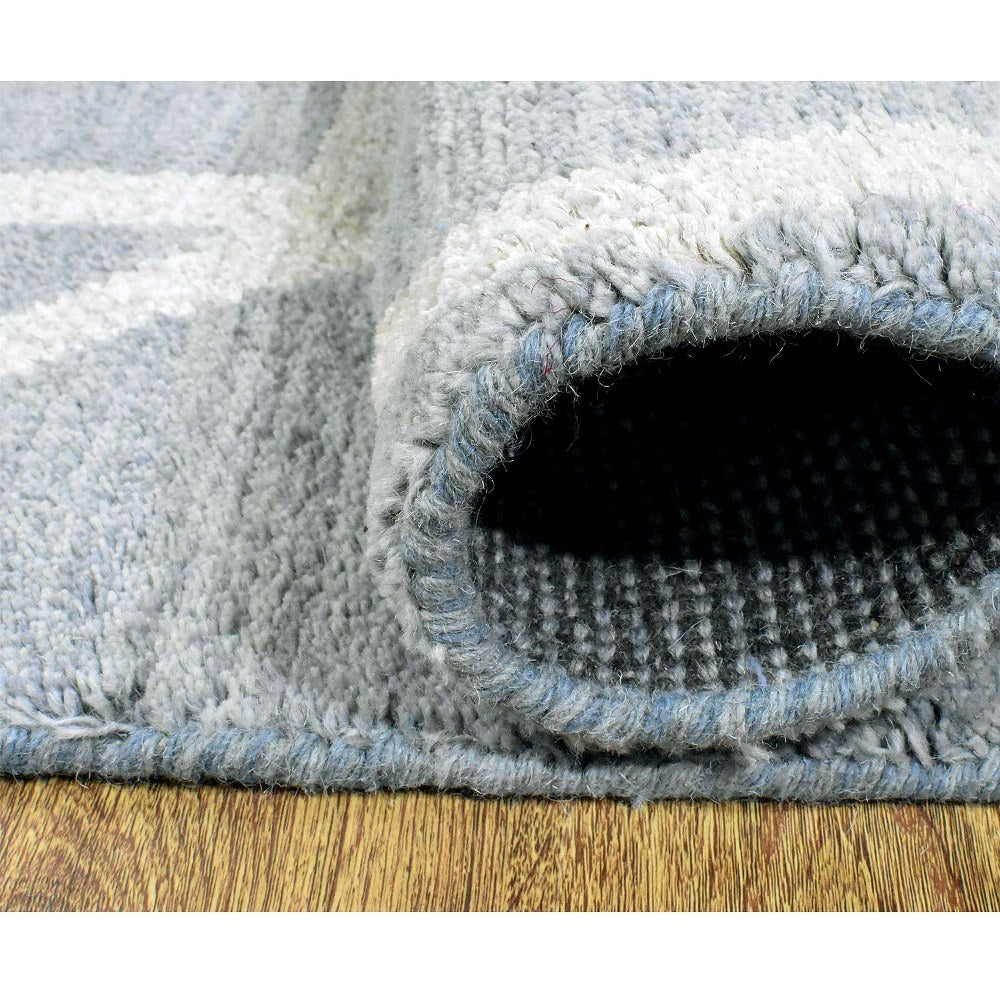 Hand Knotted Wool Area Rug Geometric Light Blue Blue N00942
