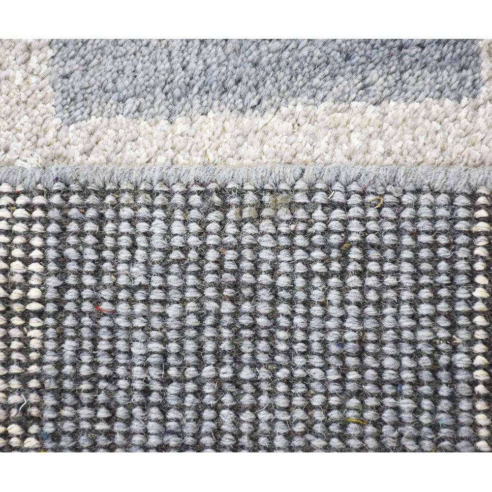 Hand Knotted Wool Area Rug Geometric Light Blue Blue N00942