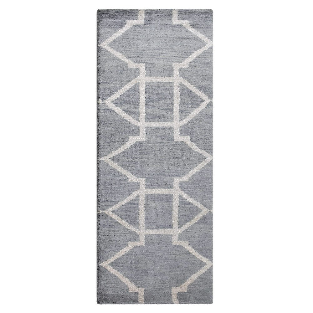 Hand Knotted Wool Area Rug Geometric Light Blue Blue N00942