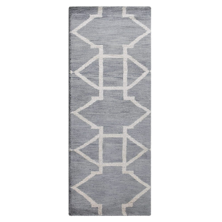 Hand Knotted Wool Area Rug Geometric Light Blue Blue N00942