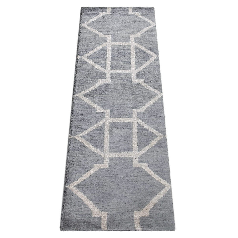 Hand Knotted Wool Area Rug Geometric Light Blue Blue N00942