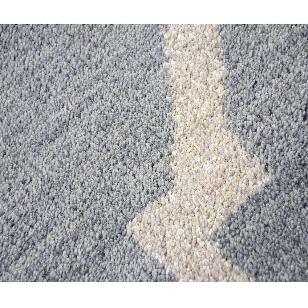 Hand Knotted Wool Area Rug Geometric Light Blue Blue N00942
