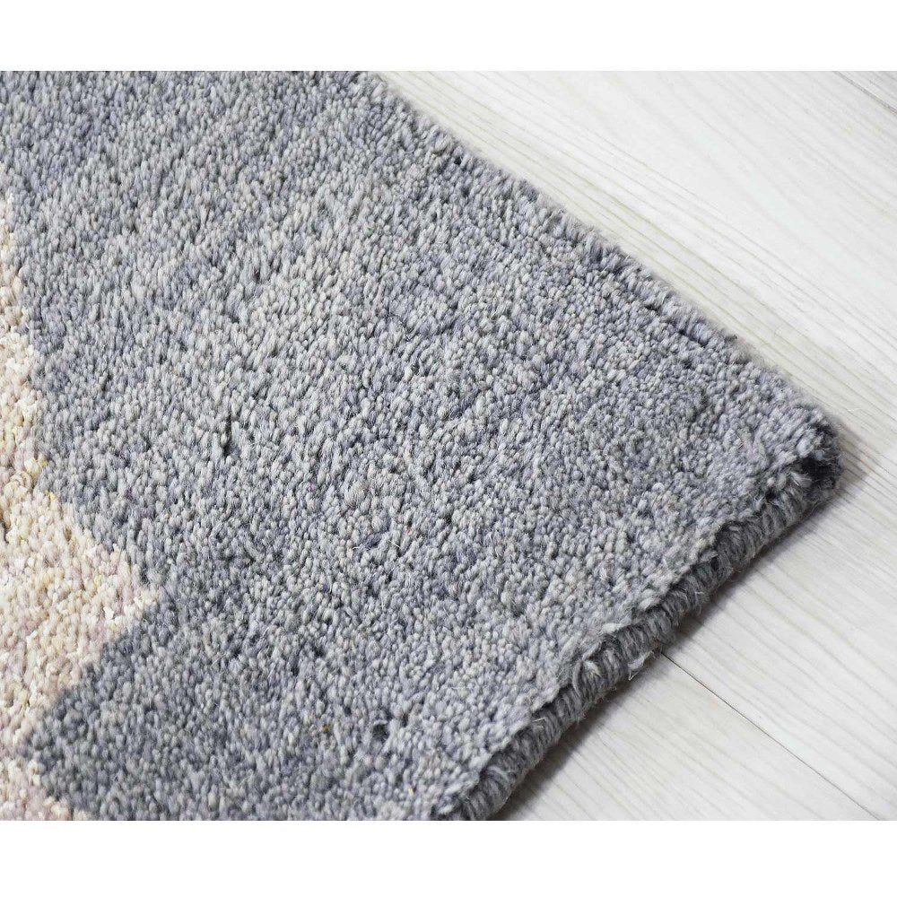 Hand Knotted Wool Area Rug Geometric Light Blue Blue N00942