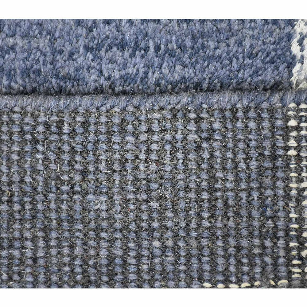 Hand Knotted Wool Area Rug Geometric Light Blue Blue N00942
