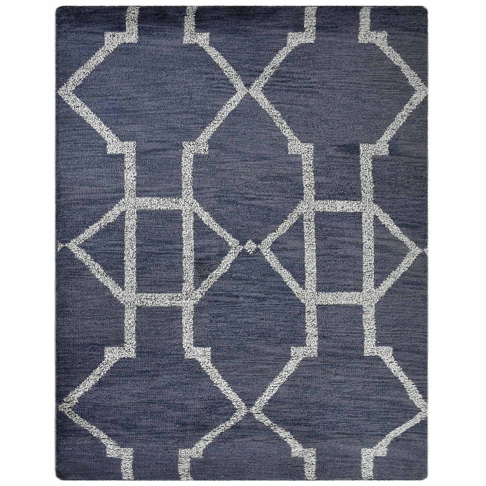 Hand Knotted Wool Area Rug Geometric Light Blue Blue N00942