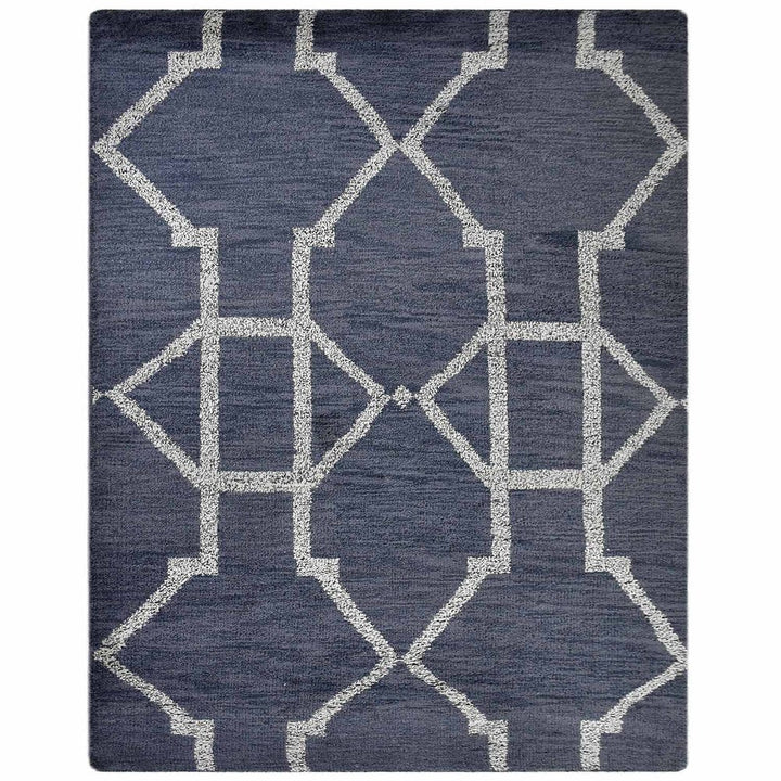 Hand Knotted Wool Area Rug Geometric Light Blue Blue N00942