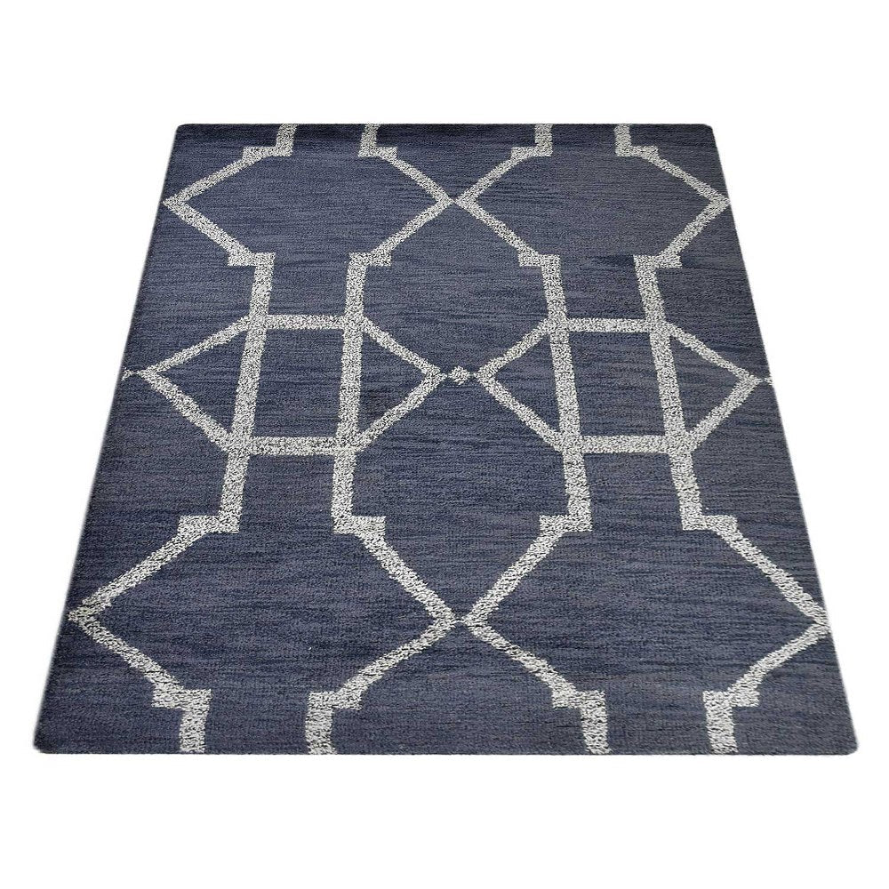 Hand Knotted Wool Area Rug Geometric Light Blue Blue N00942