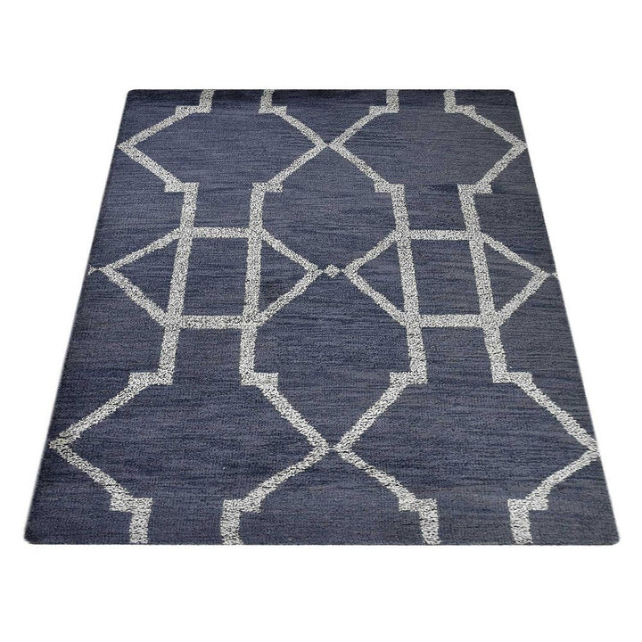 Hand Knotted Wool Area Rug Geometric Light Blue Blue N00942