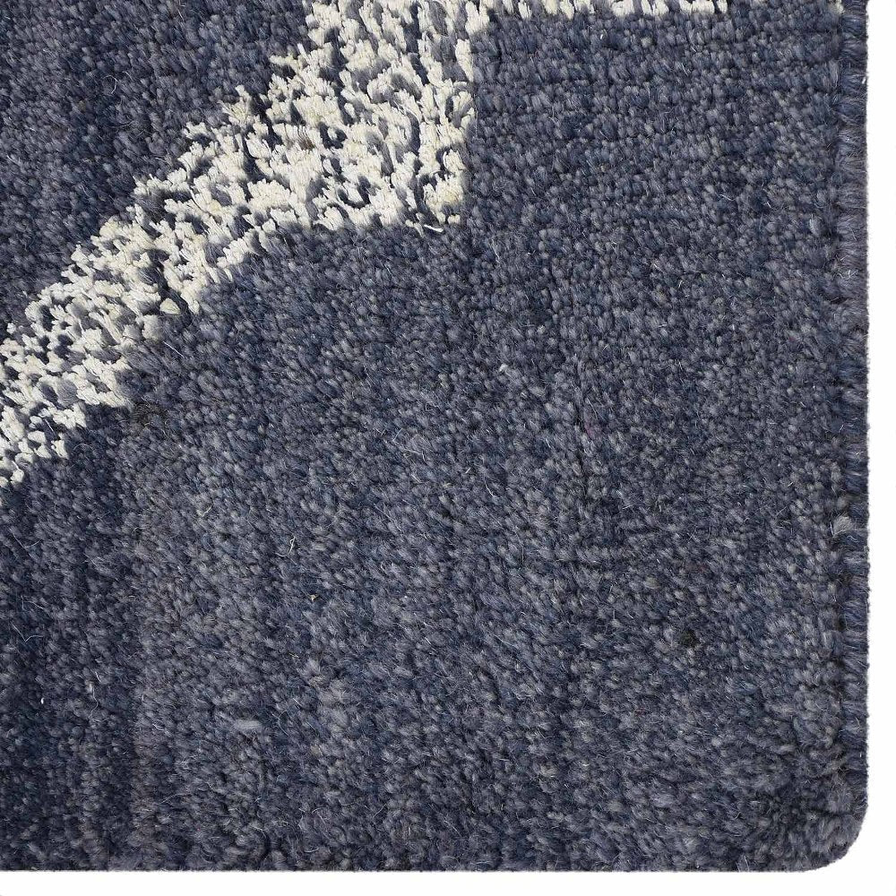 Hand Knotted Wool Area Rug Geometric Light Blue Blue N00942