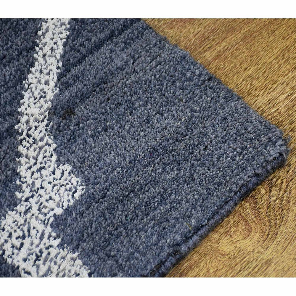 Hand Knotted Wool Area Rug Geometric Light Blue Blue N00942