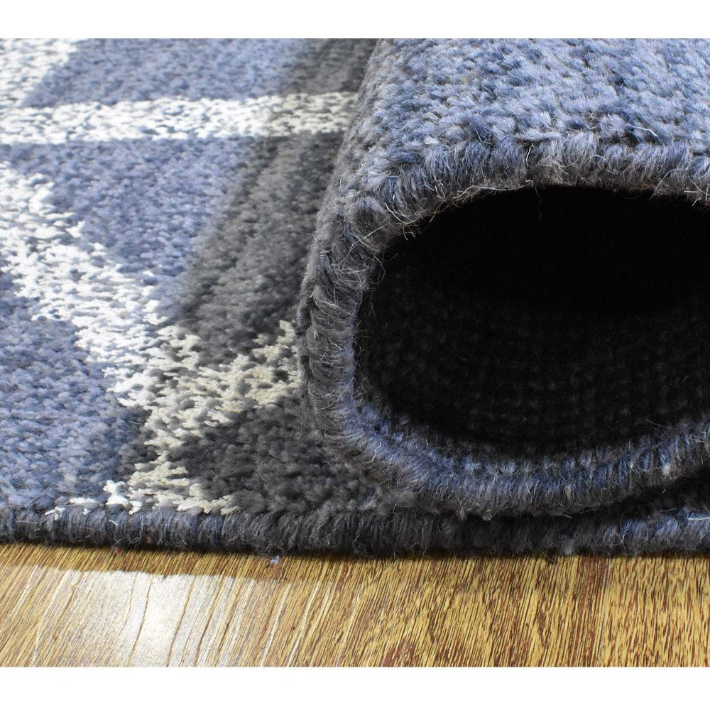 Hand Knotted Wool Area Rug Geometric Light Blue Blue N00942