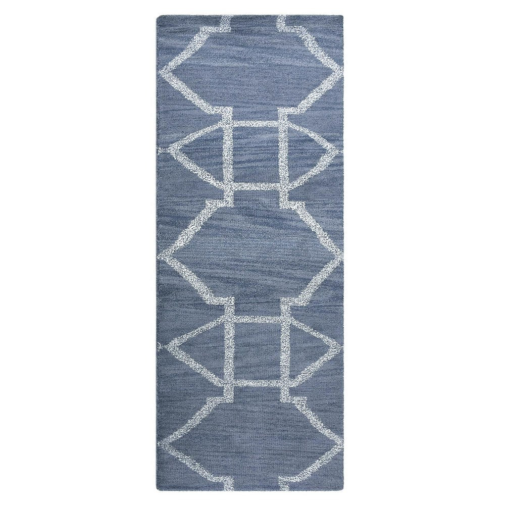Hand Knotted Wool Area Rug Geometric Light Blue Blue N00942
