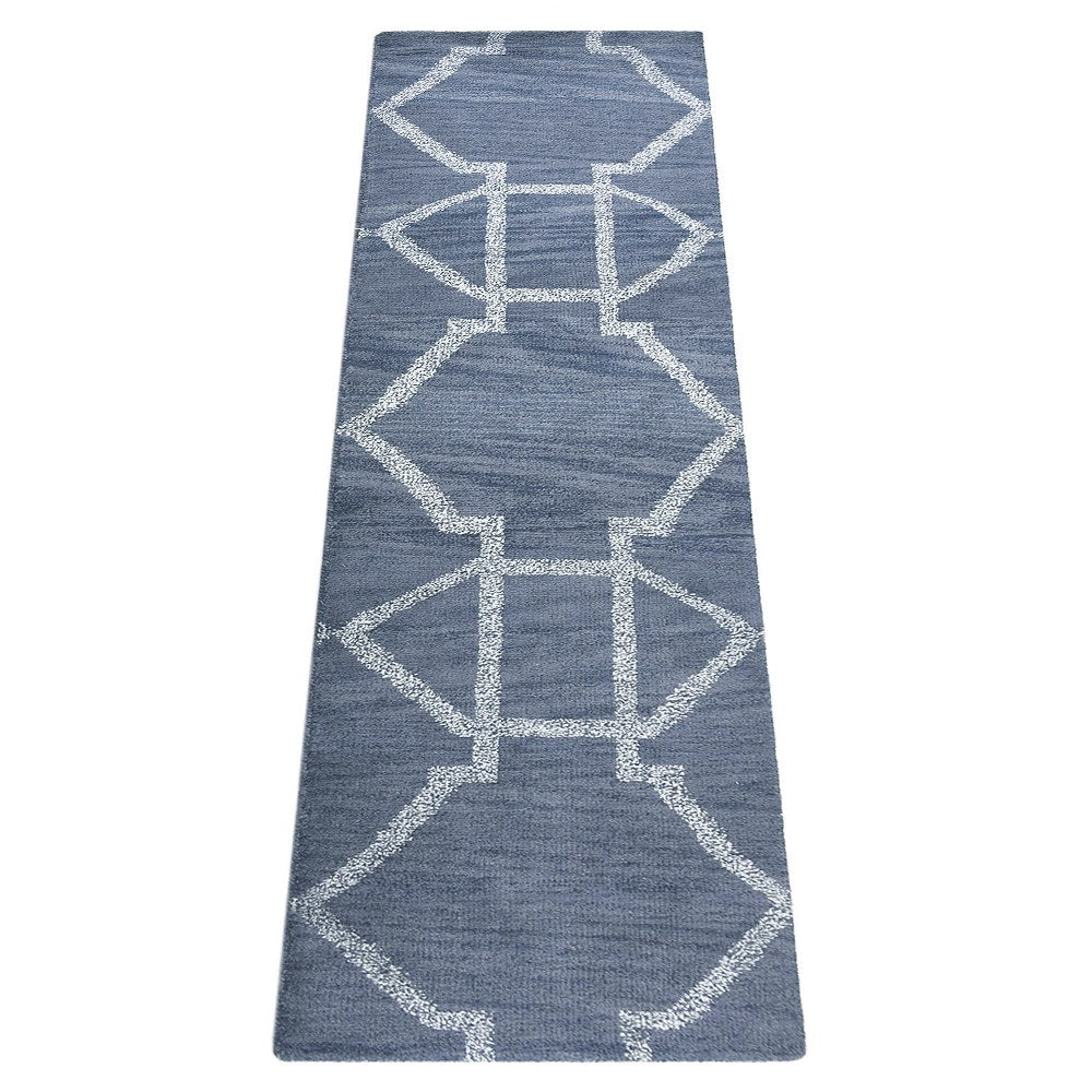 Hand Knotted Wool Area Rug Geometric Light Blue Blue N00942