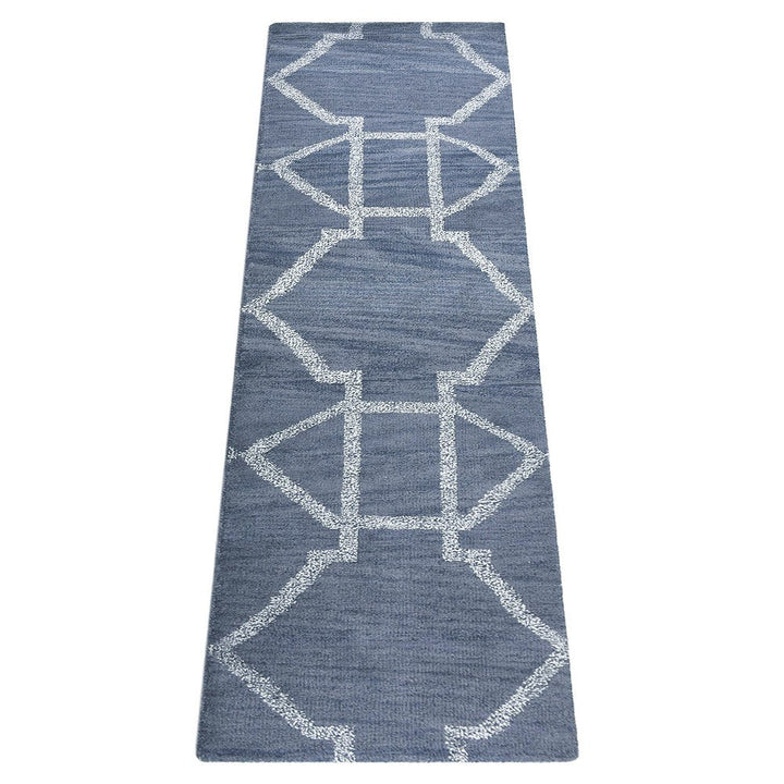 Hand Knotted Wool Area Rug Geometric Light Blue Blue N00942