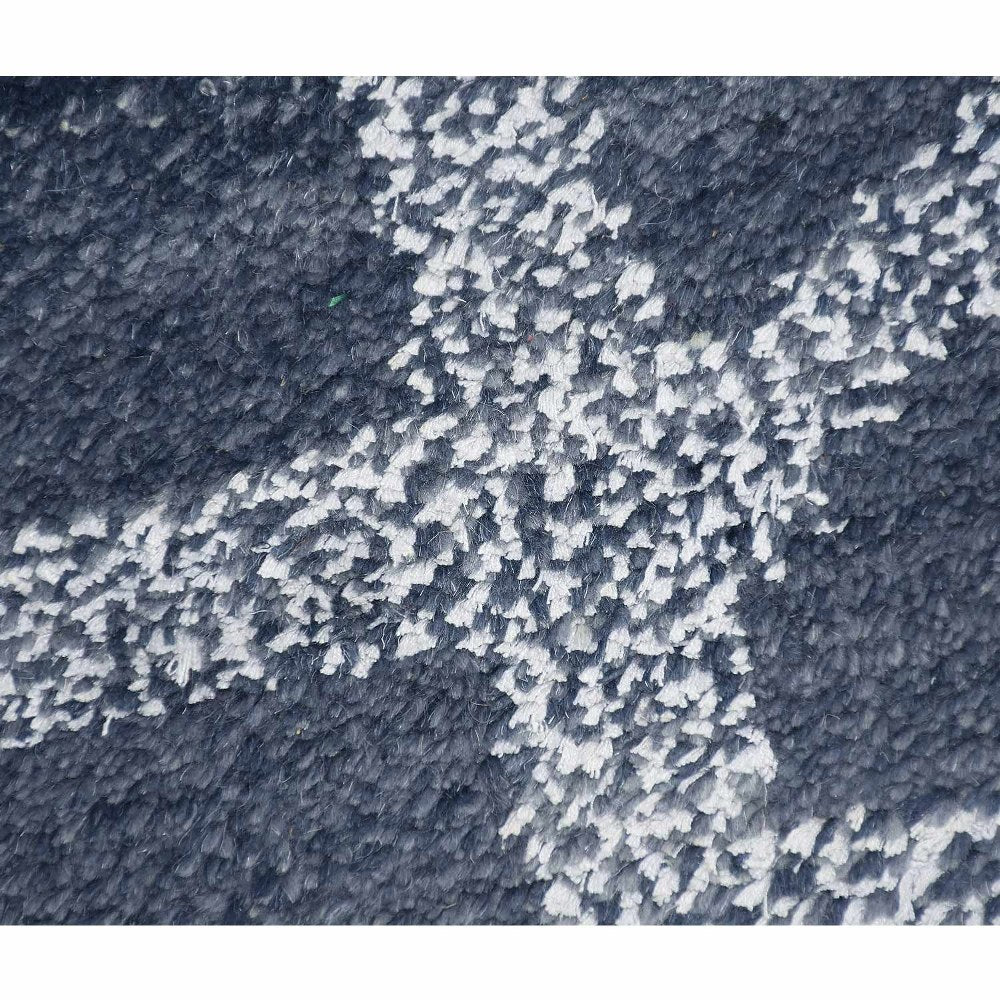 Hand Knotted Wool Area Rug Geometric Light Blue Blue N00942