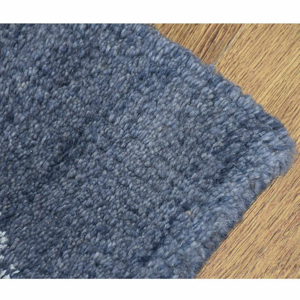 Hand Knotted Wool Area Rug Geometric Light Blue Blue N00942