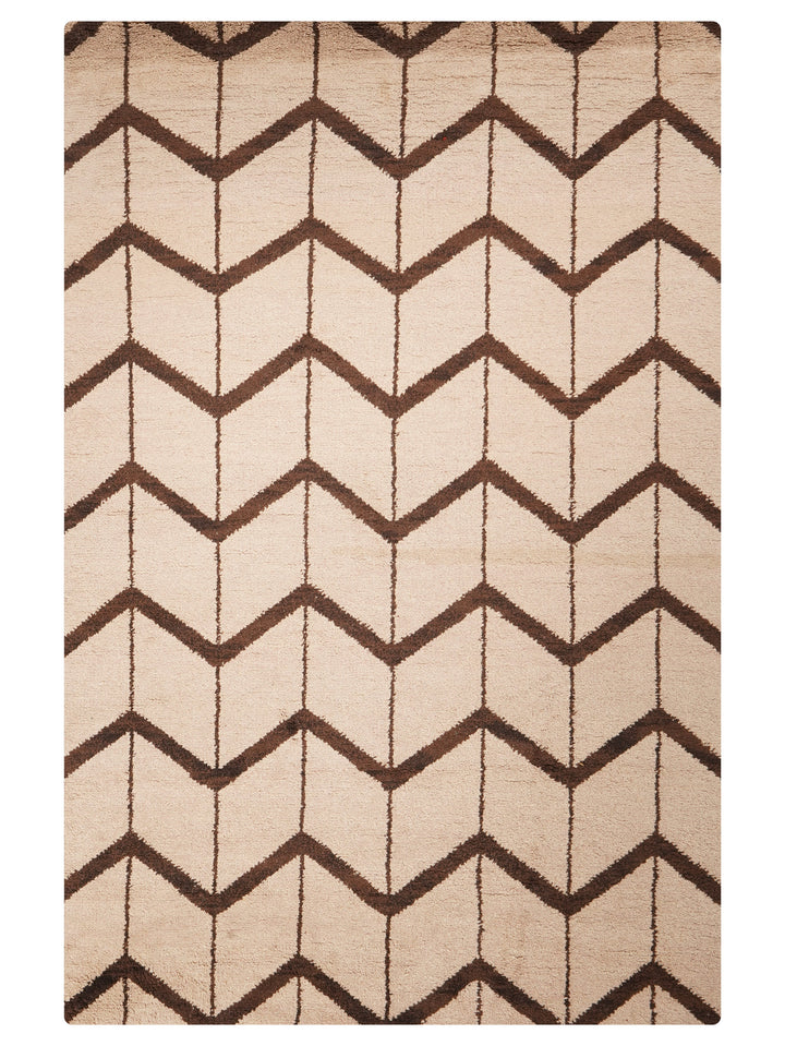 Hand Knotted Wool Area Rug Geometric Beige Brown N01052