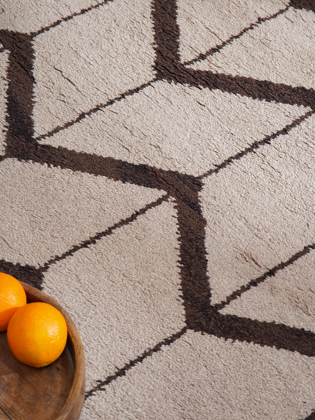 Hand Knotted Wool Area Rug Geometric Beige Brown N01052