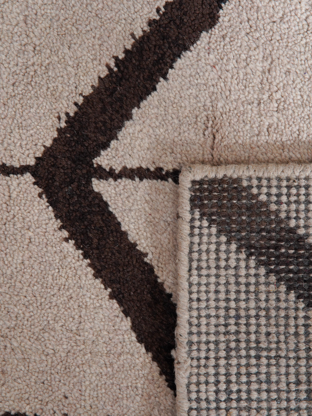 Hand Knotted Wool Area Rug Geometric Beige Brown N01052