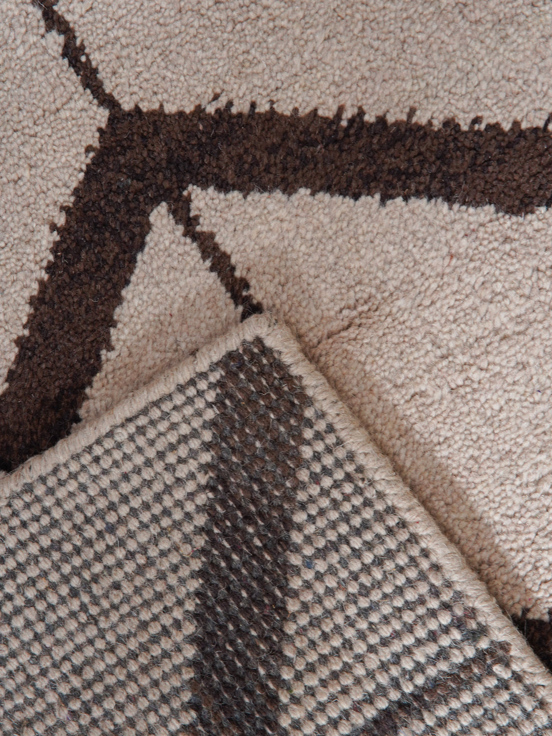 Hand Knotted Wool Area Rug Geometric Beige Brown N01052