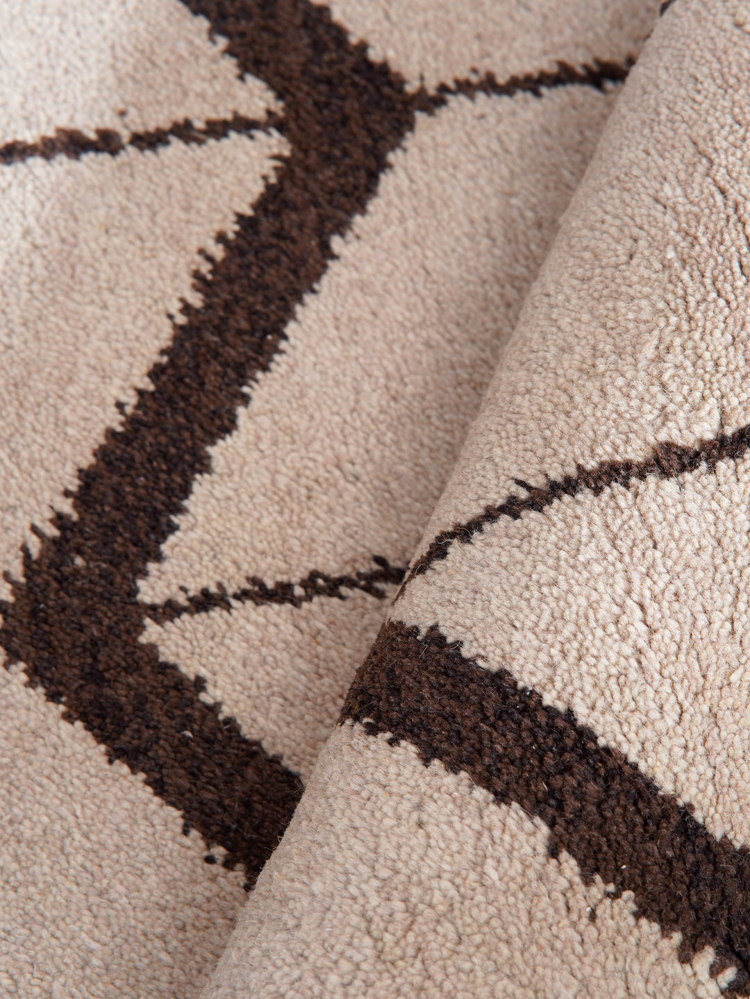 Hand Knotted Wool Area Rug Geometric Beige Brown N01052